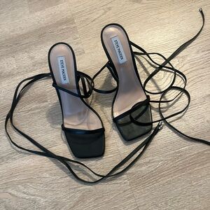 Steve Madden Black Strappy Square-Toe Lace-Up Heels
